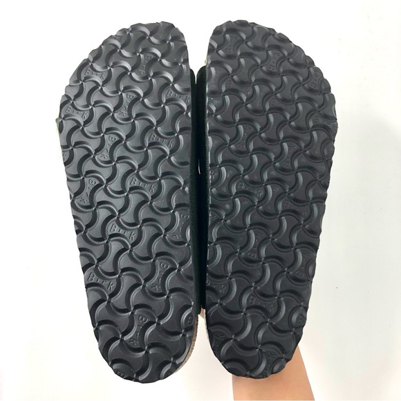 NIB Birkenstock Arizona Suede Shearling Fur Mountain View Green Sandals Shoes - Picture 7 of 11